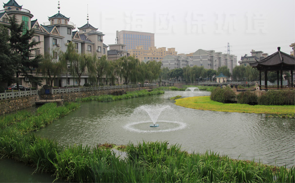 采用人工曝气加生态浮岛治理后的河道 